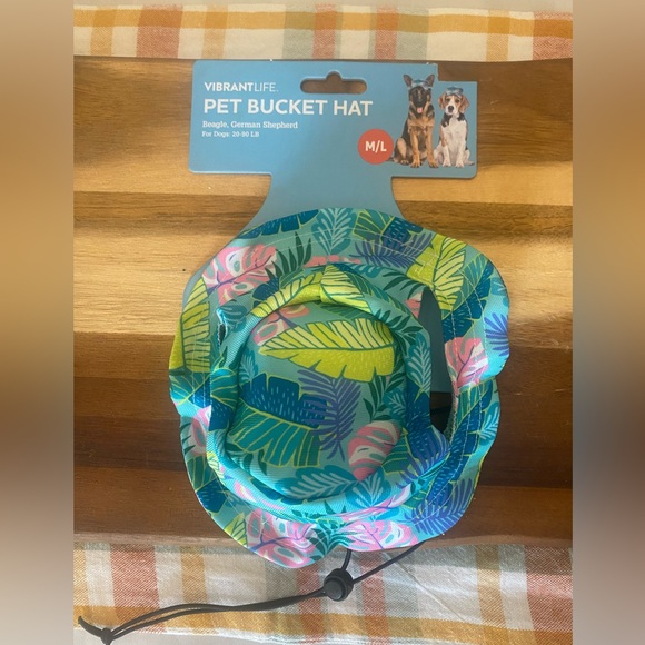 Pet Bucket Hat with Blue and Yellow Leaf Design NWT - Picture 1 of 5